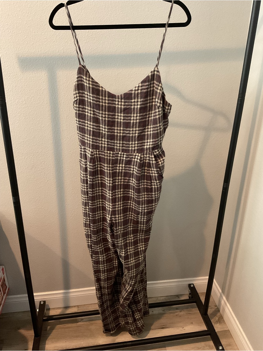 Lush Brown & Cream Plaid Spaghetti-Strap Jumpsuit